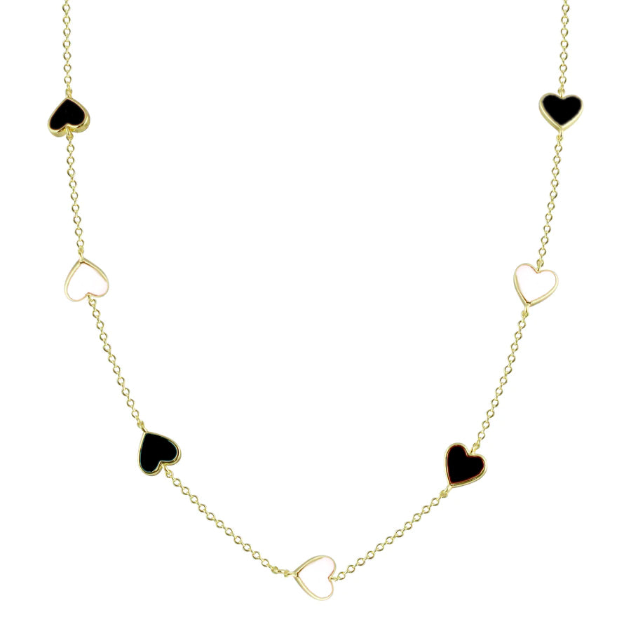 Colored Enamel Heart Chain Necklace in Gold