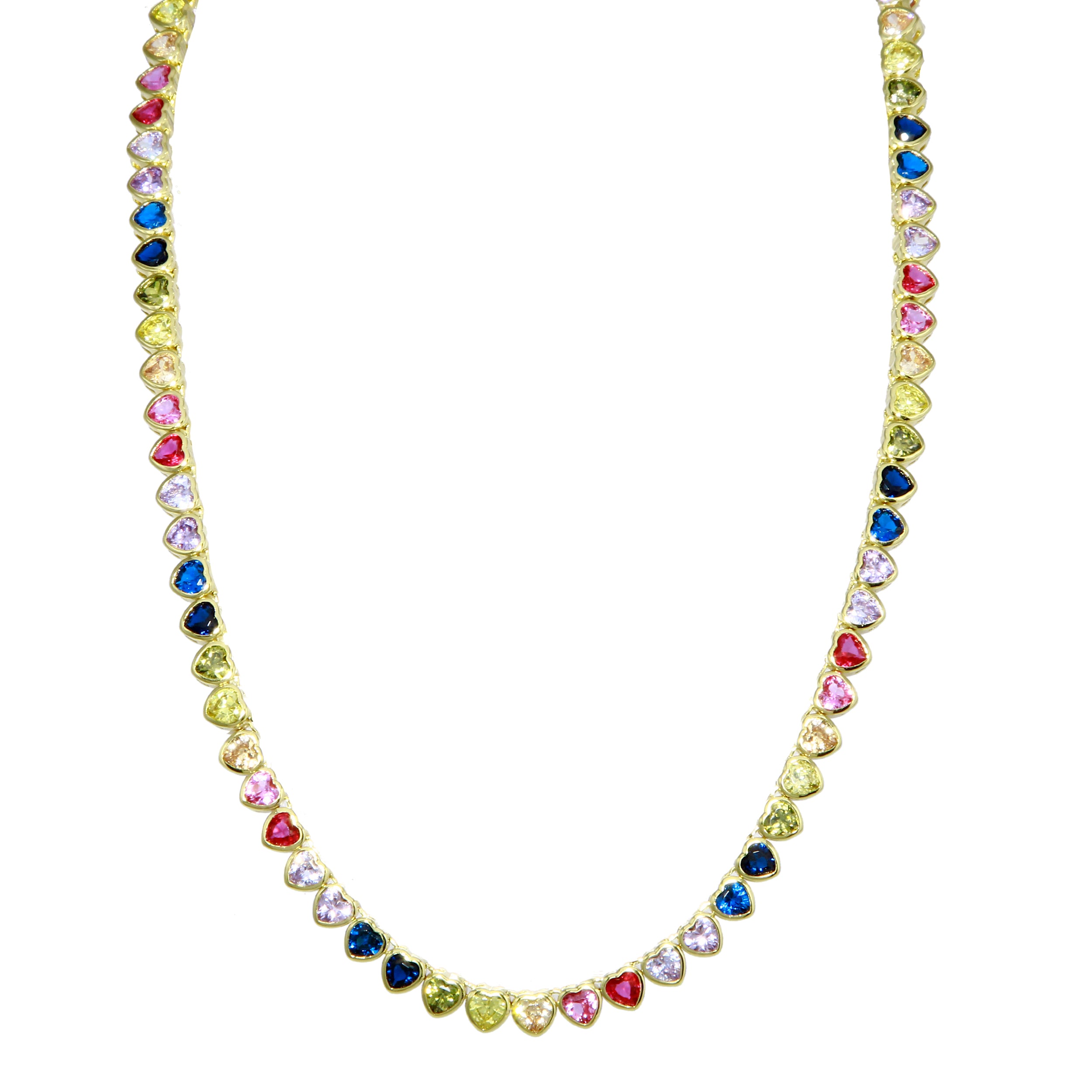 Rainbow Bezel Heart Tennis Necklace – JTG Jewelry