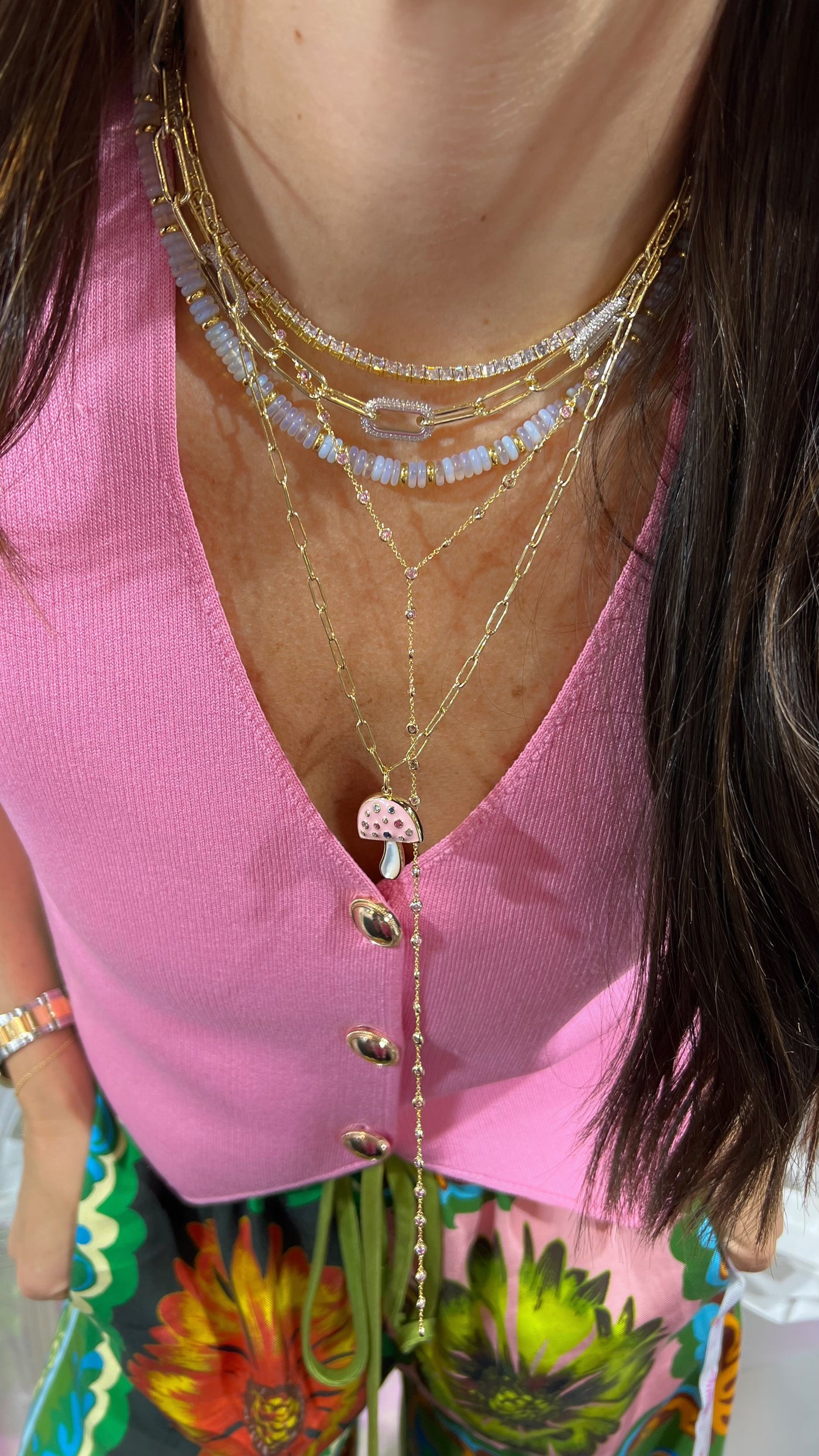 Pink Bezel Lariat