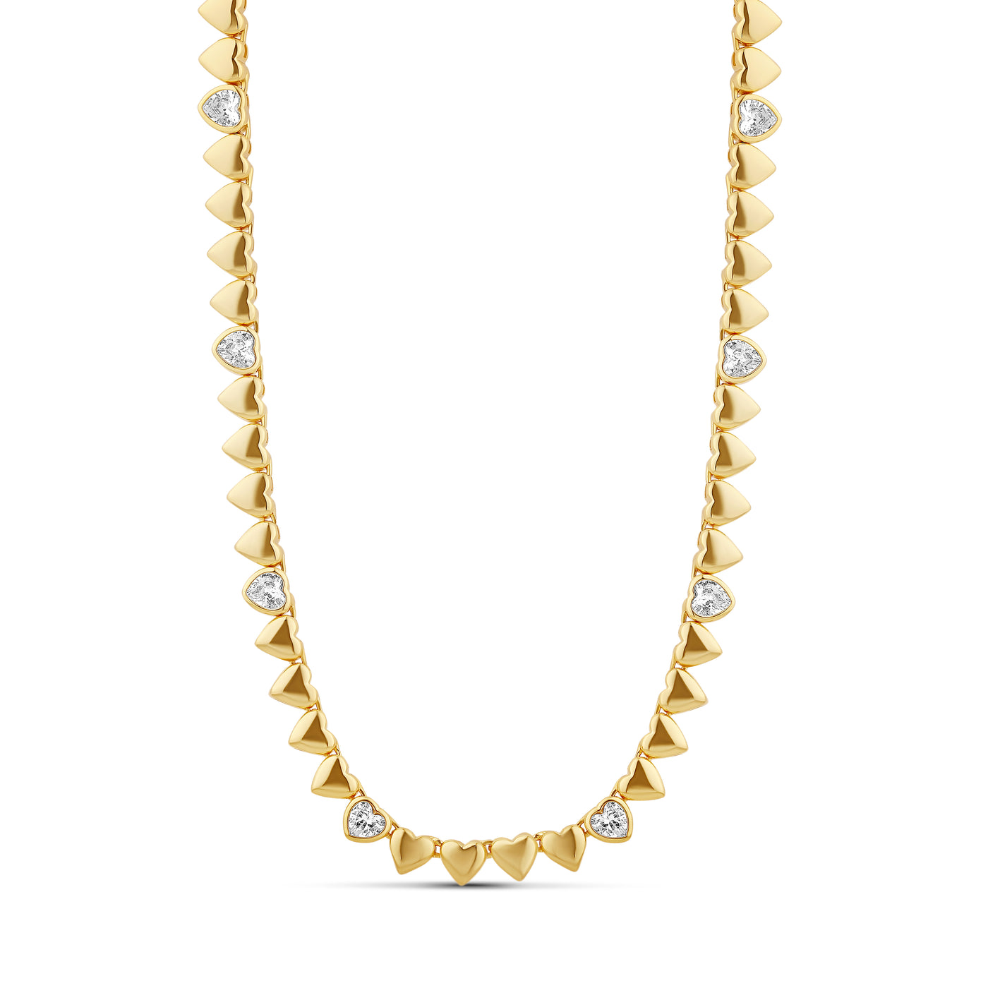 Solid & Diamond Heart Tennis Necklace
