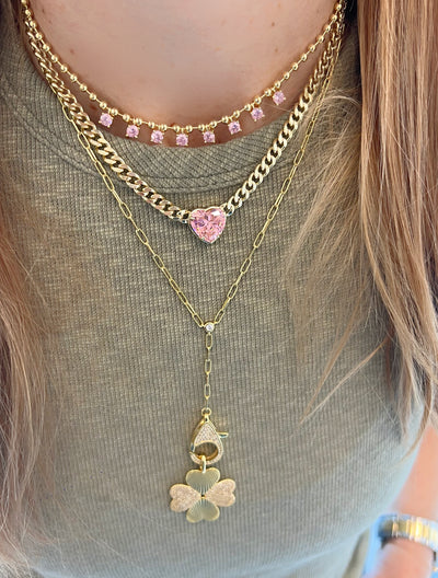 The Pink Heart Cuban Chain Necklace