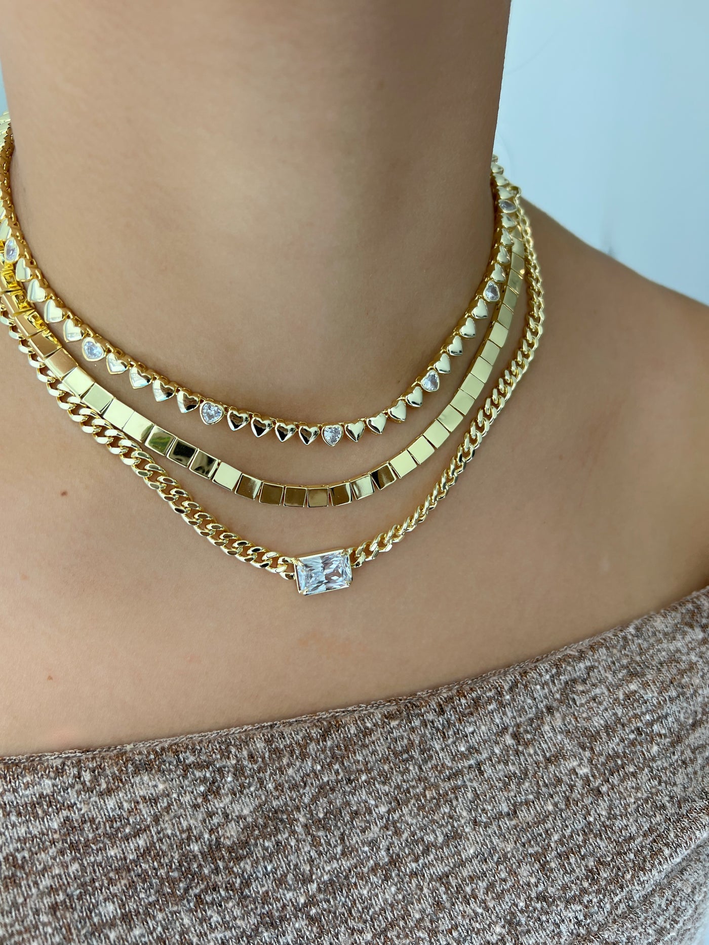 Solid & Diamond Heart Tennis Necklace