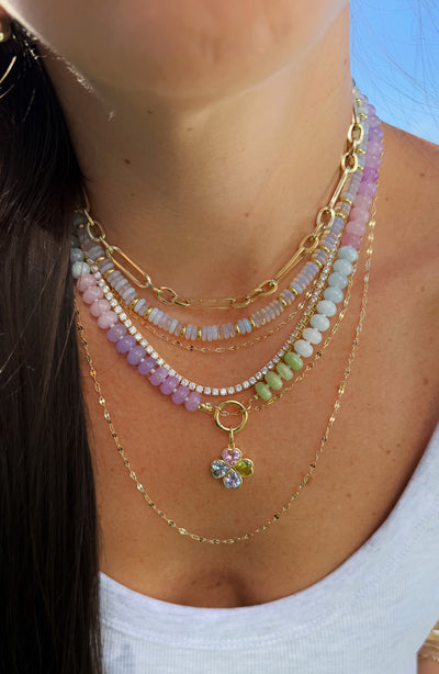 Pastel Stone Beaded Push Clasp Necklace