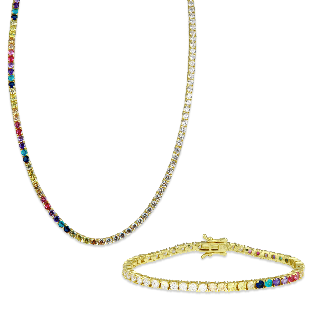 Half Rainbow Tennis Necklace + Half Rainbow Tennis Bracelet