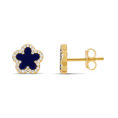 Pave Outlined Stone Flower Stud