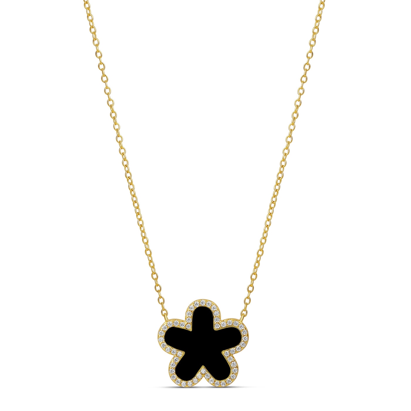 Pave Outlined Stone Flower Necklace