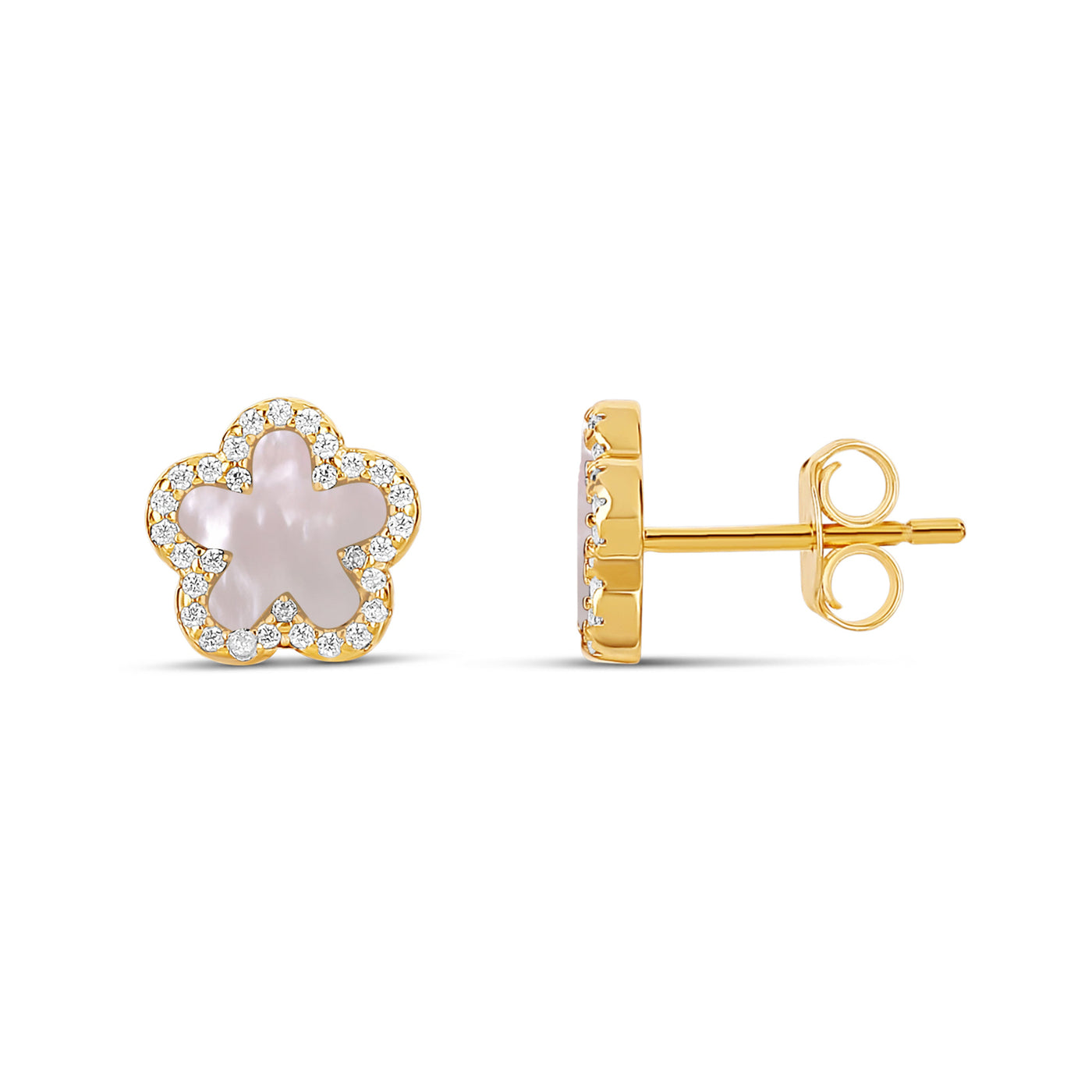 Pave Outlined Stone Flower Stud