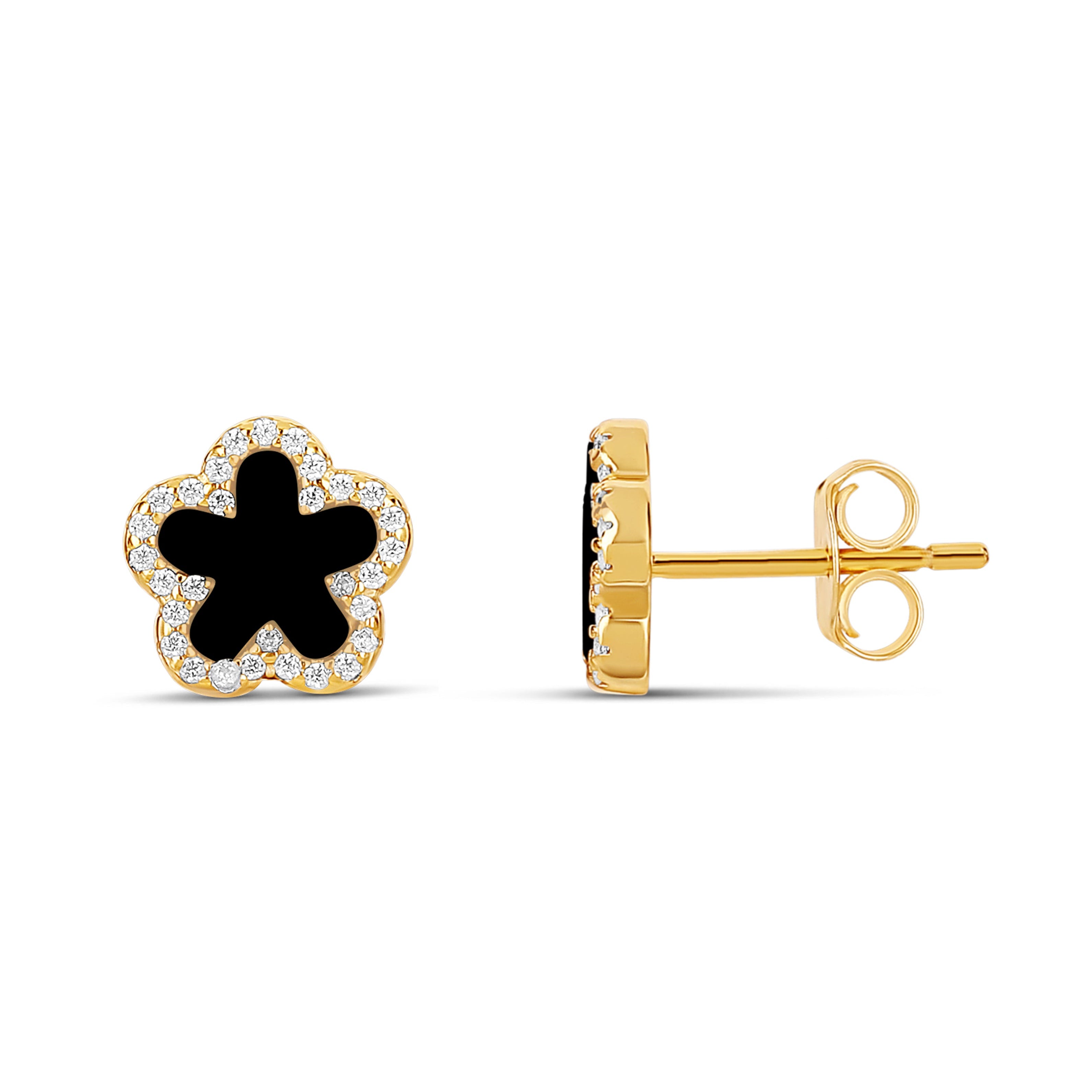 Pave Outlined Stone Flower Stud