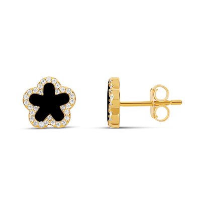 Pave Outlined Stone Flower Stud