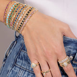 Mini Deep Blue Stretchy Bezel Heart Bracelet