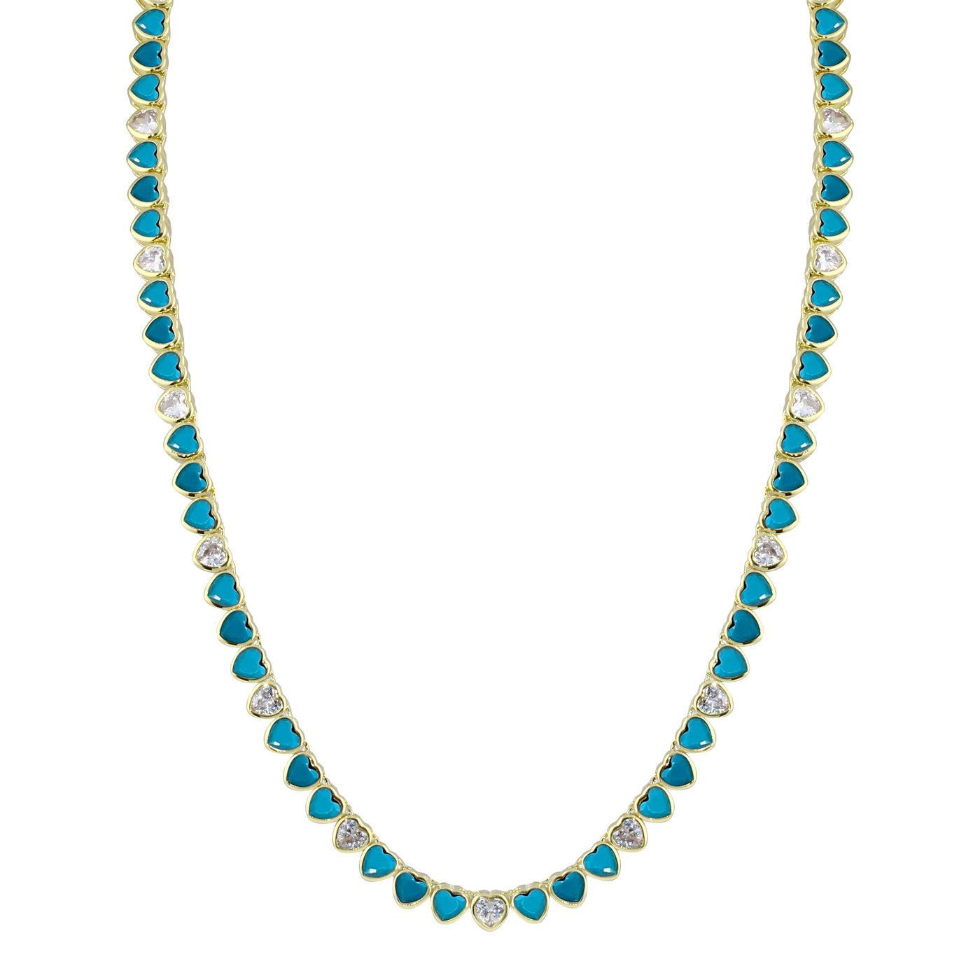 Turquoise Bezel Heart Tennis Necklace