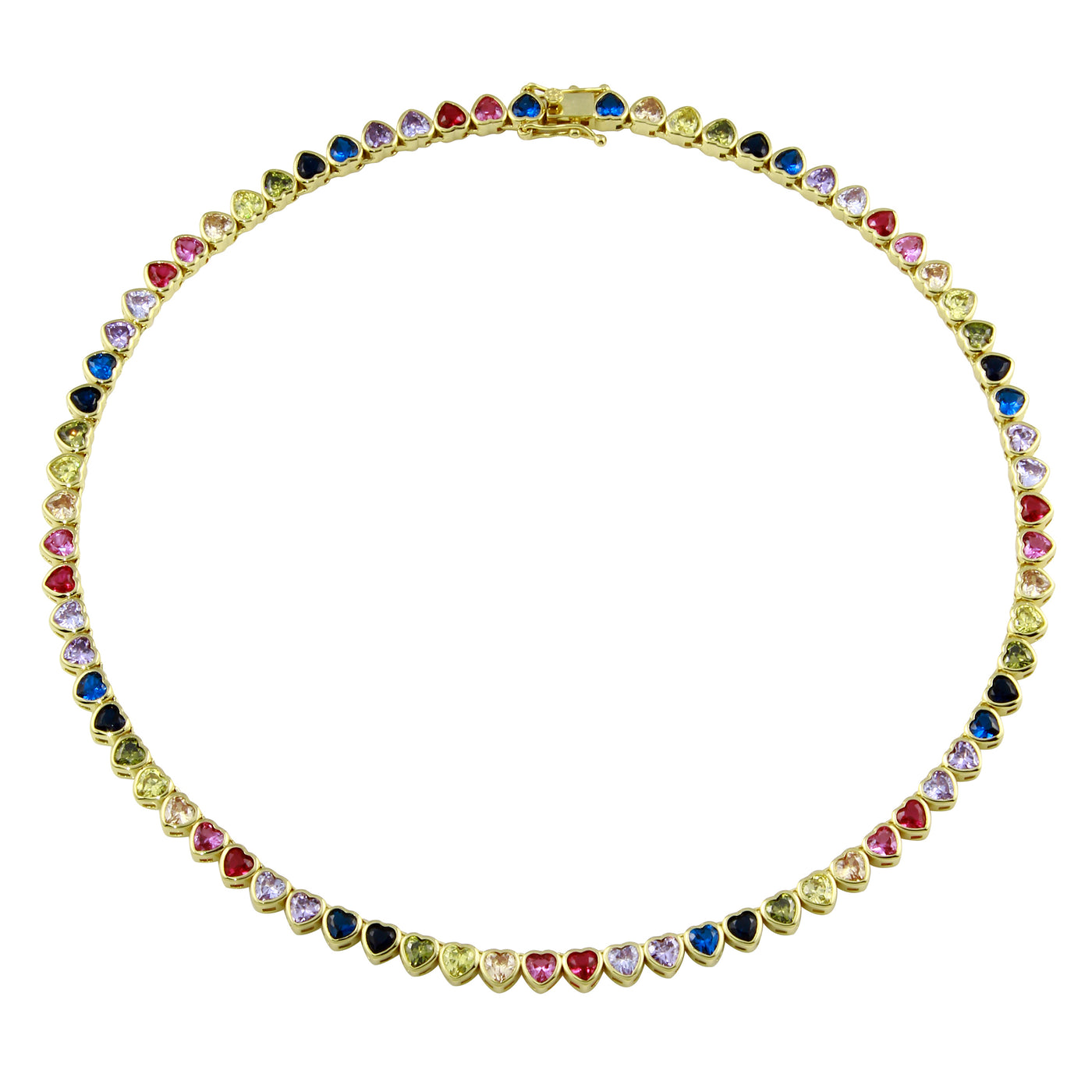 Rainbow Bezel Heart Tennis Necklace