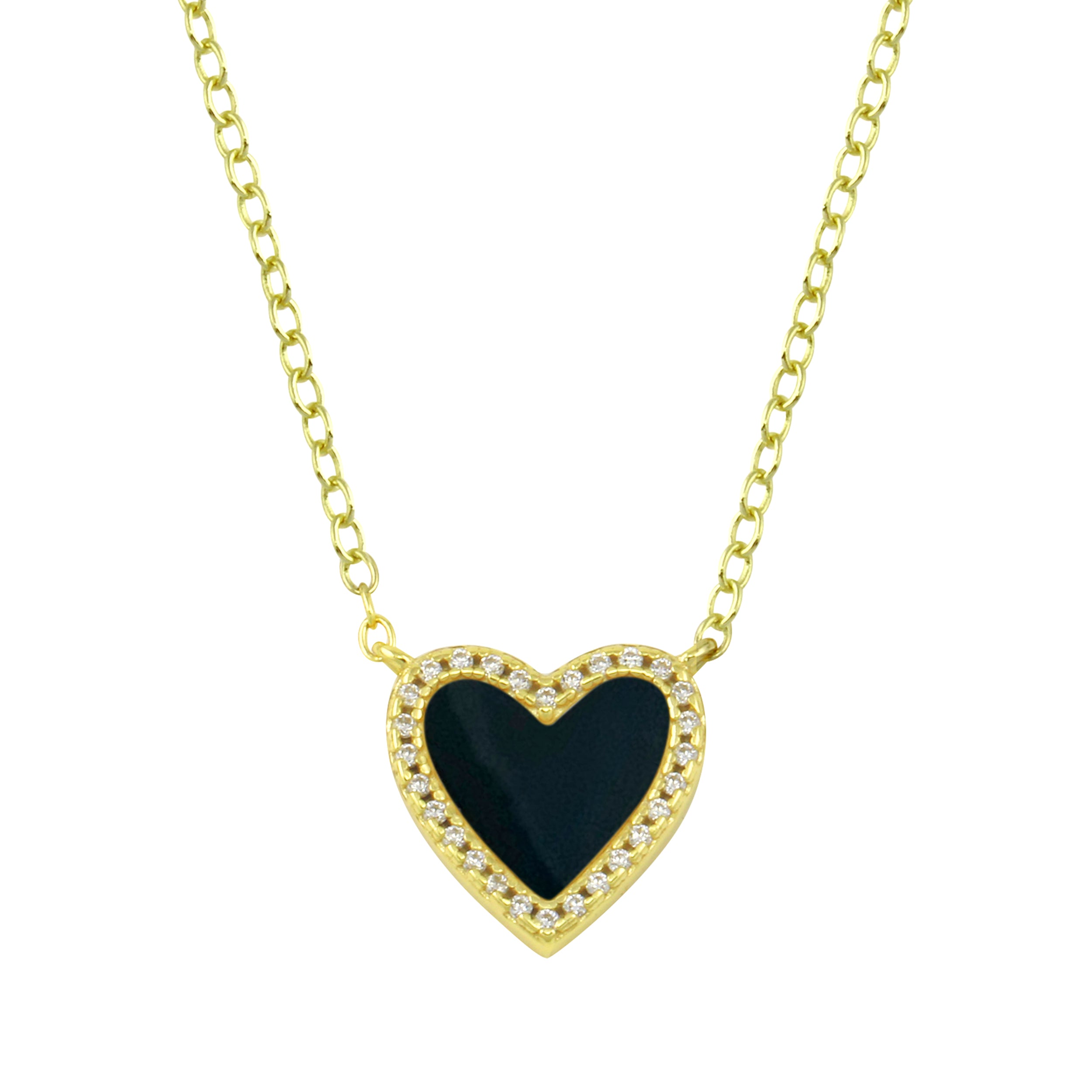Small Pave Outline Stone Heart Necklace