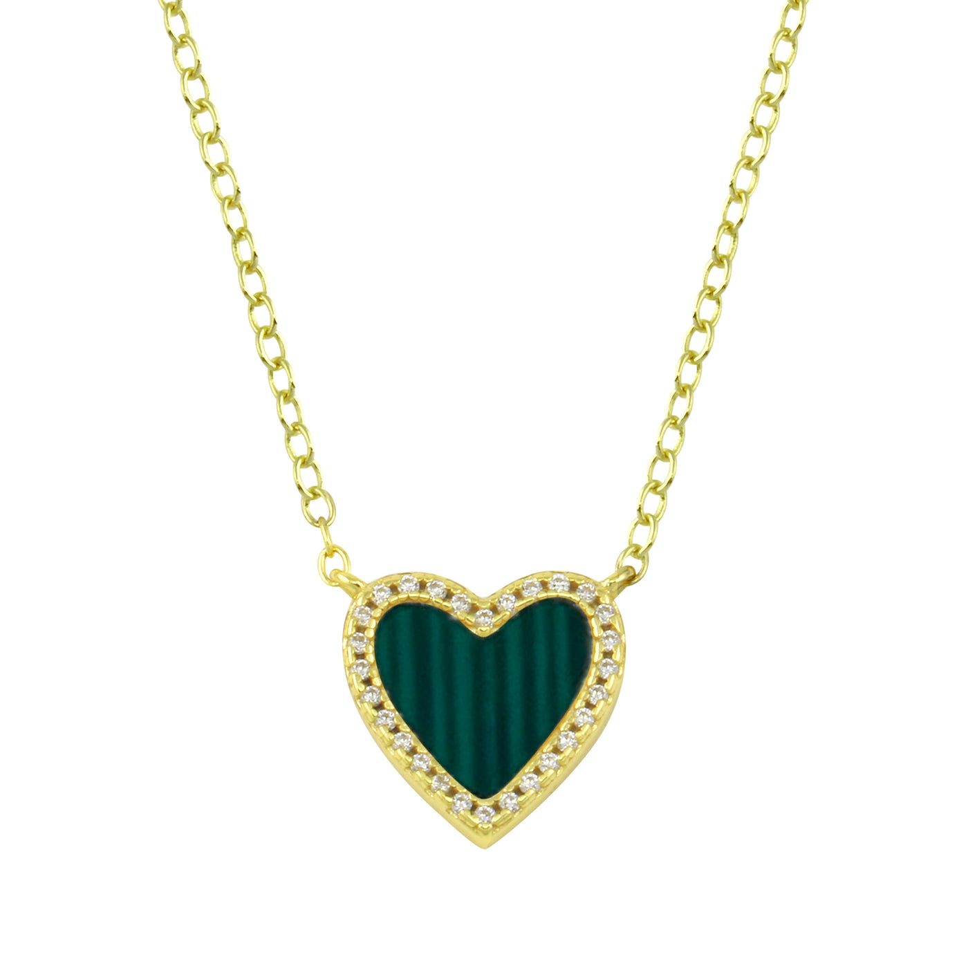 Small Pave Outline Stone Heart Necklace
