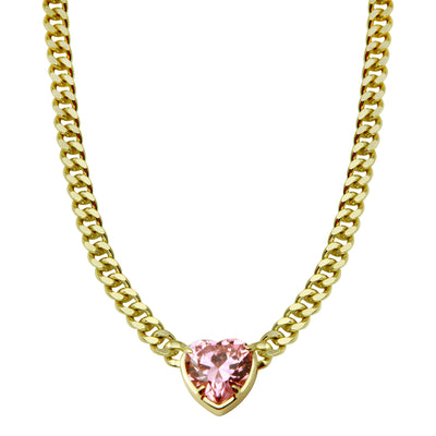The Pink Heart Cuban Chain Necklace
