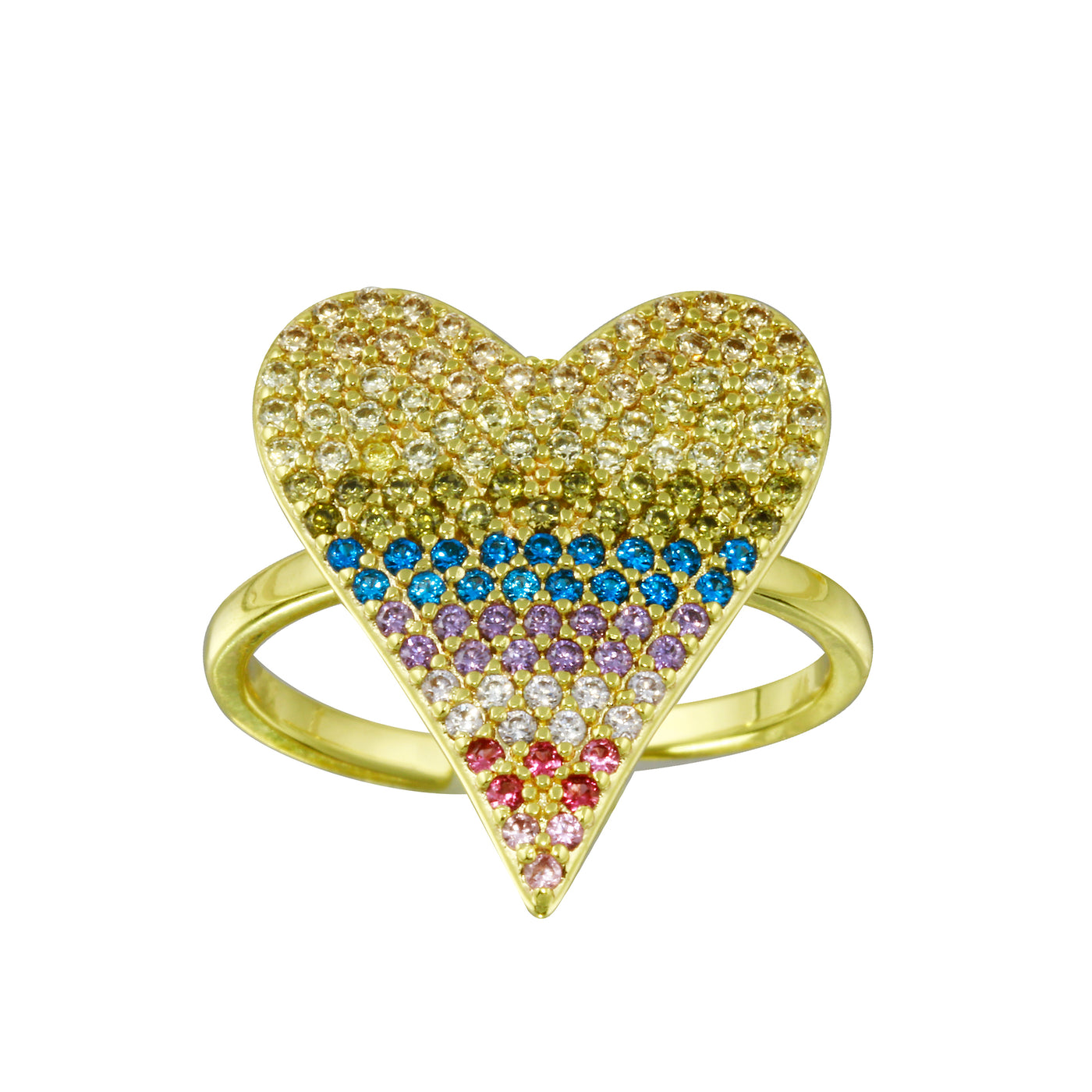 Rainbow Open Pave Heart Ring