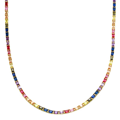 Rainbow Baguette Tennis Necklace