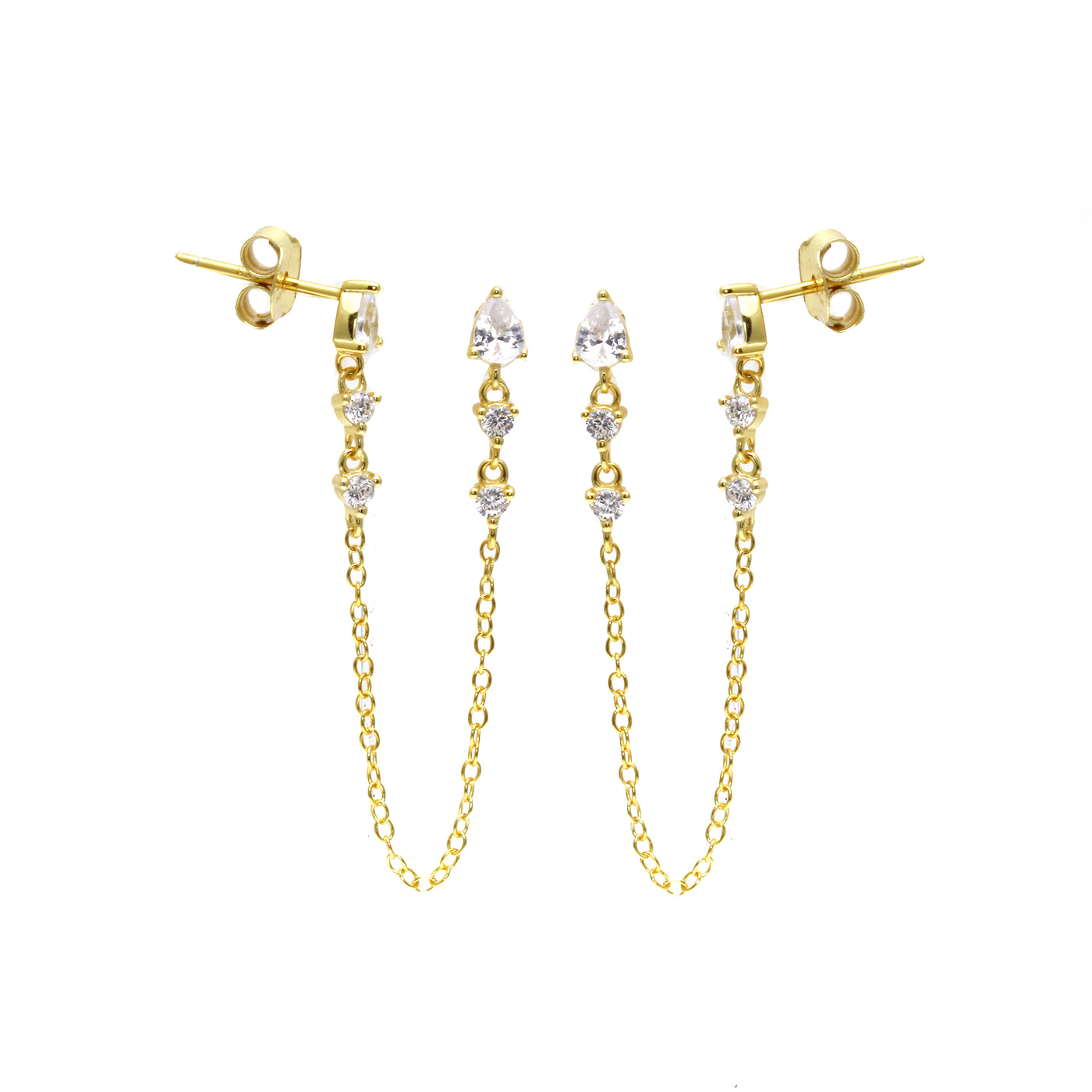 Diamond Chain Stud Duo Earrings