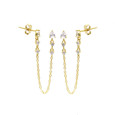 Diamond Chain Stud Duo Earrings