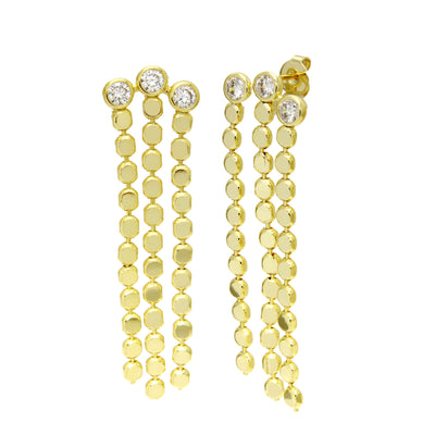 Triple Bezel Falling Gold Earrings