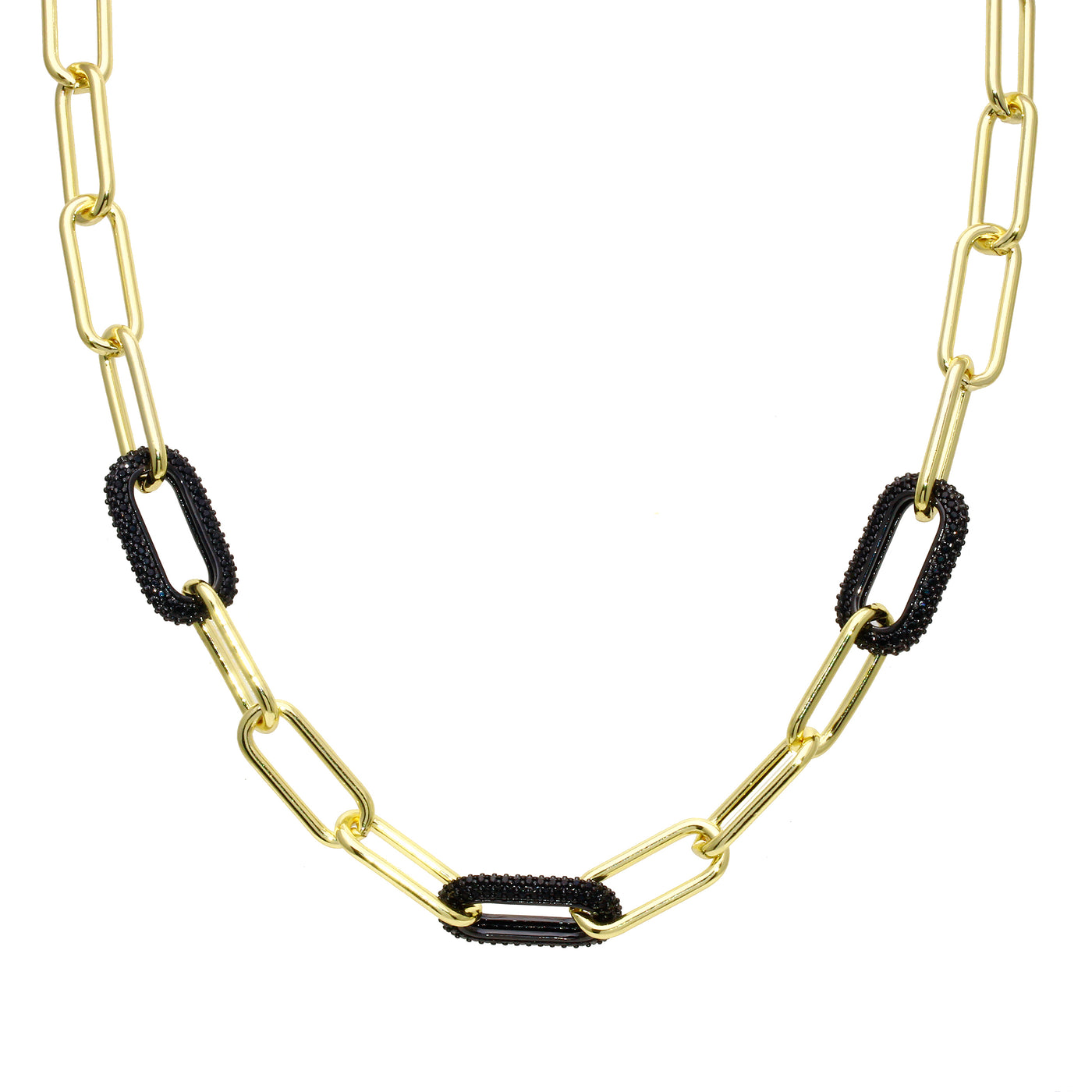 Black Pave Link Paperclip Necklace
