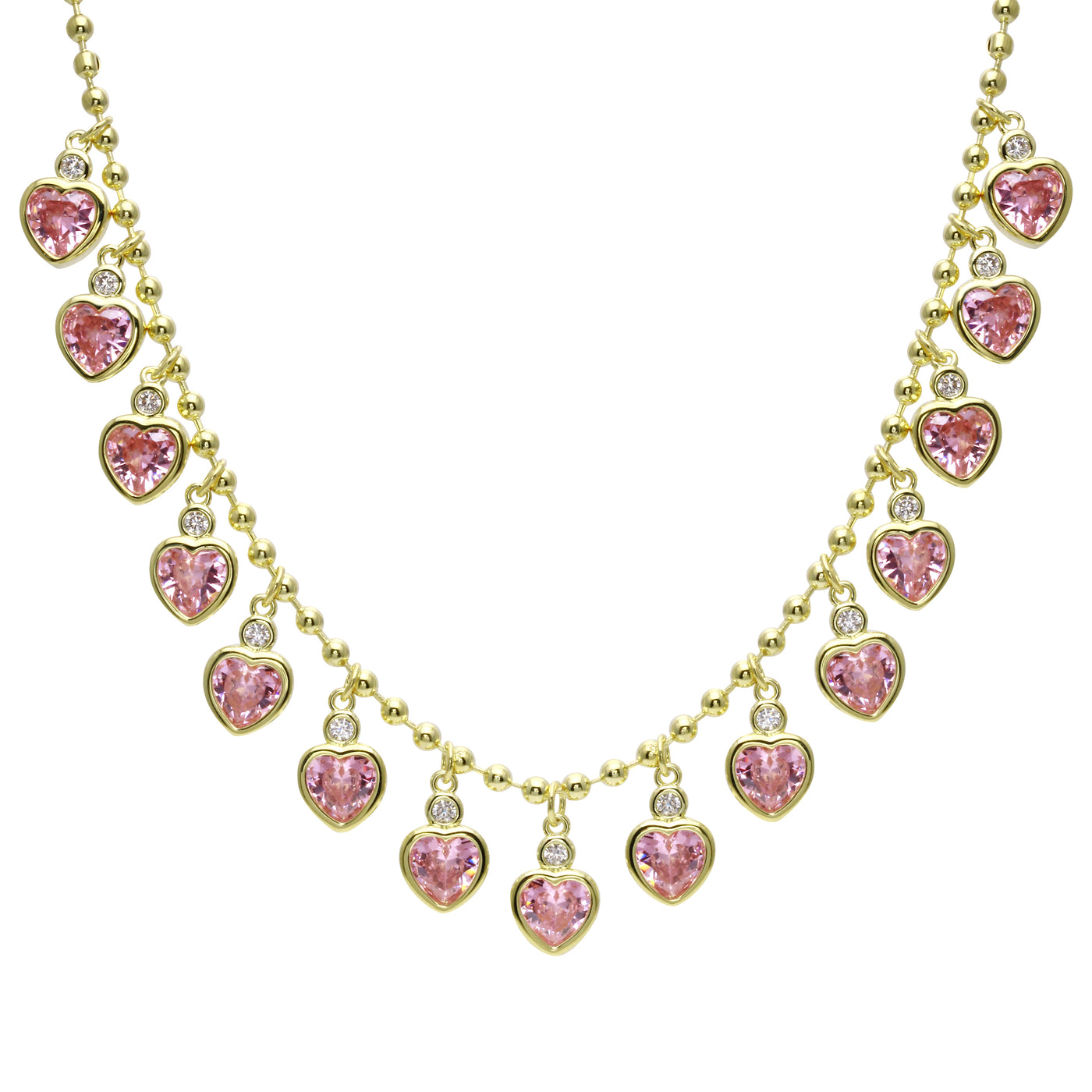 Pink Multi Heart Ball Chain Necklace