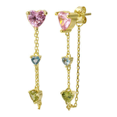 Triple Heart Chain Earring