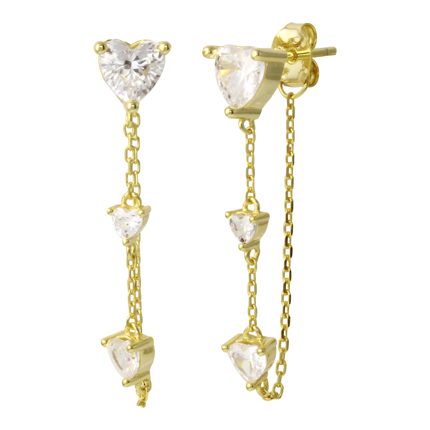 Triple Heart Chain Earring