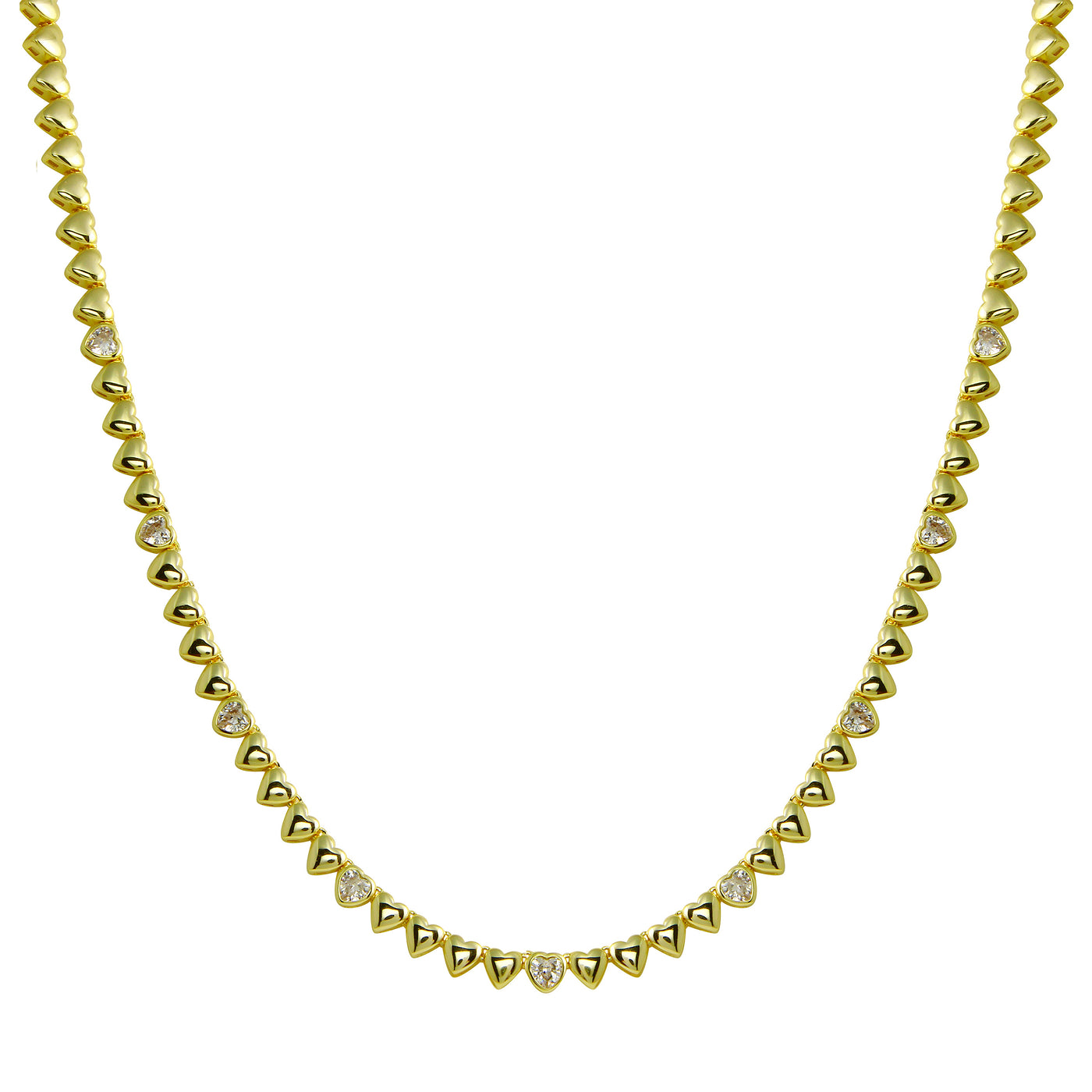 Solid & Diamond Heart Tennis Necklace