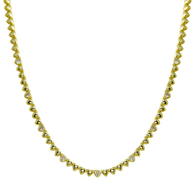 Solid & Diamond Heart Tennis Necklace