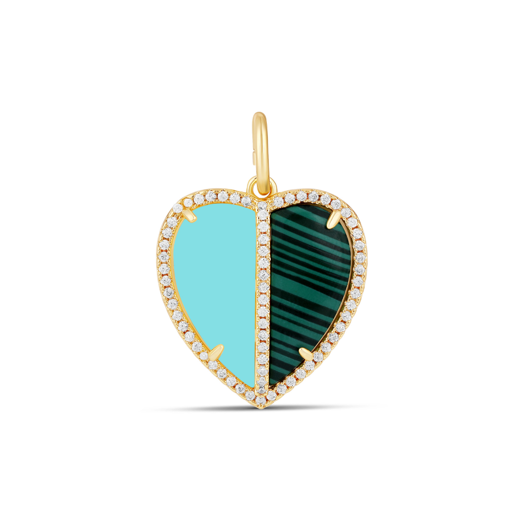 Double Color Stone Heart Charm