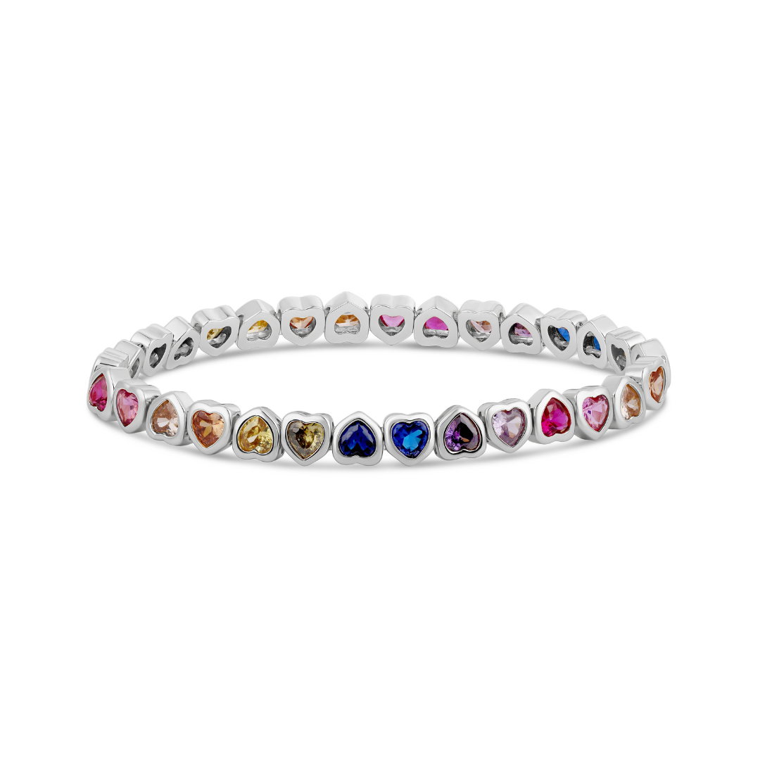 Mini Rainbow Stretchy Bezel Heart Bracelet