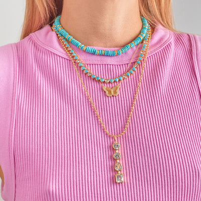 Turquoise Bezel Heart Tennis Necklace