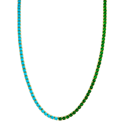 Half Turquoise Half Emerald Tennis Necklace