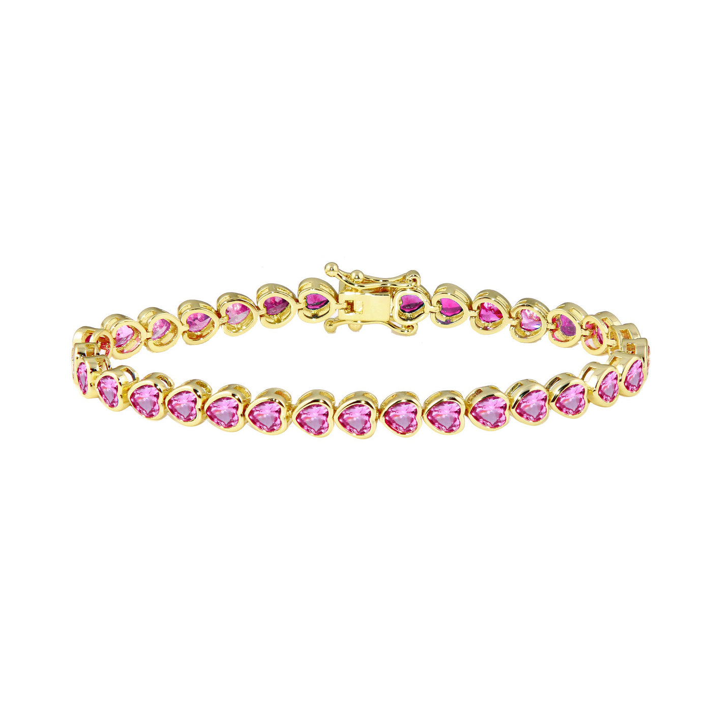 Hot Pink Bezel Heart Tennis Bracelet