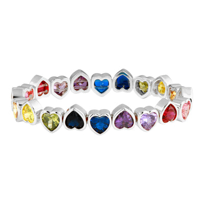 Rainbow Silver Stretchy Bezel Heart Bracelet