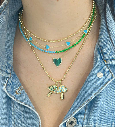Half Turquoise Half Emerald Tennis Necklace