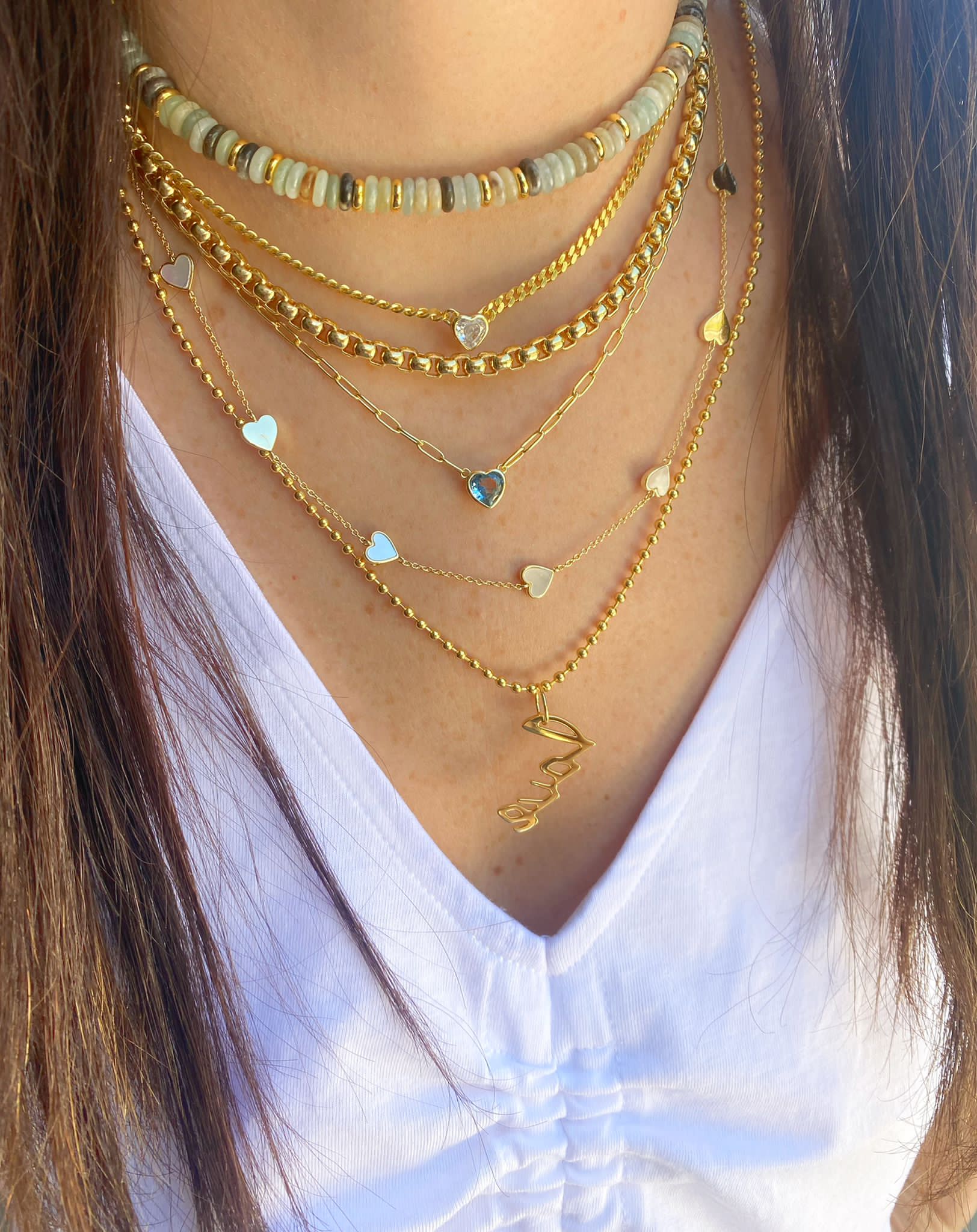 ネックレス・ペンダント J.GRACELET Multi Heart Necklace ( 2 COLOR) Multi Stone Heart Necklace – JTG Jewelry