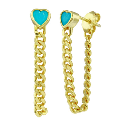 Cuban Chain Bezel Heart Earrings