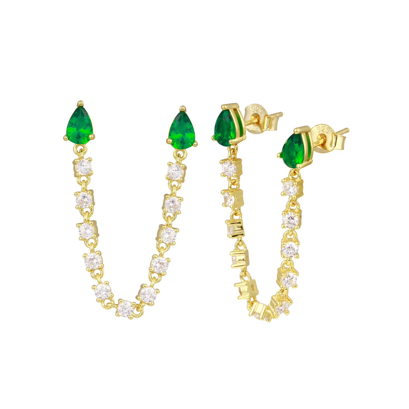 Double Emerald Chain Stud