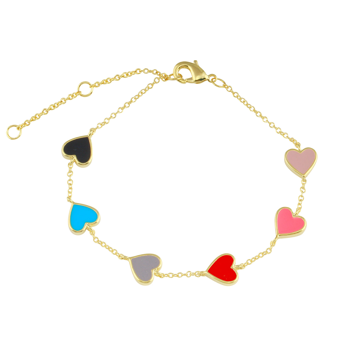 Multi Enamel Rainbow Heart Bracelet
