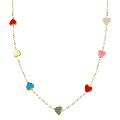 Multi Enamel Rainbow Heart Necklace