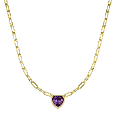 Birthstone Heart Paperclip Necklace
