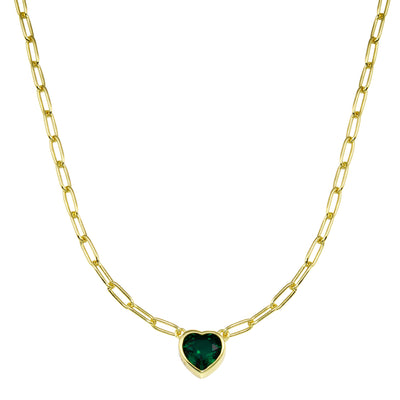 Birthstone Heart Paperclip Necklace