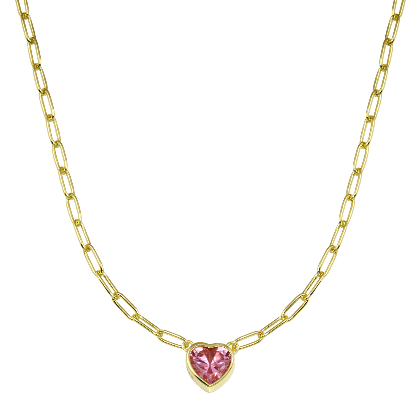 Birthstone Heart Paperclip Necklace