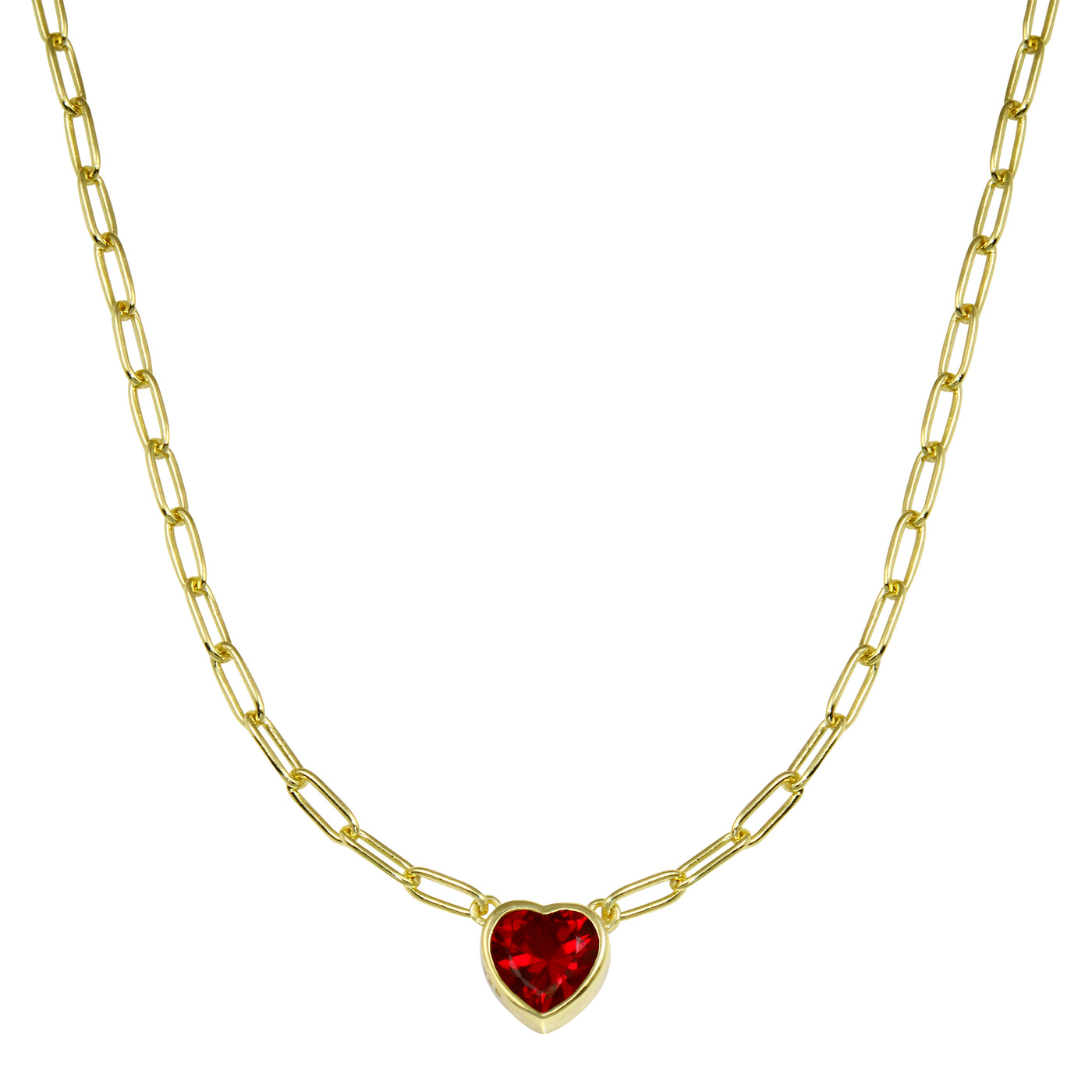 Birthstone Heart Paperclip Necklace