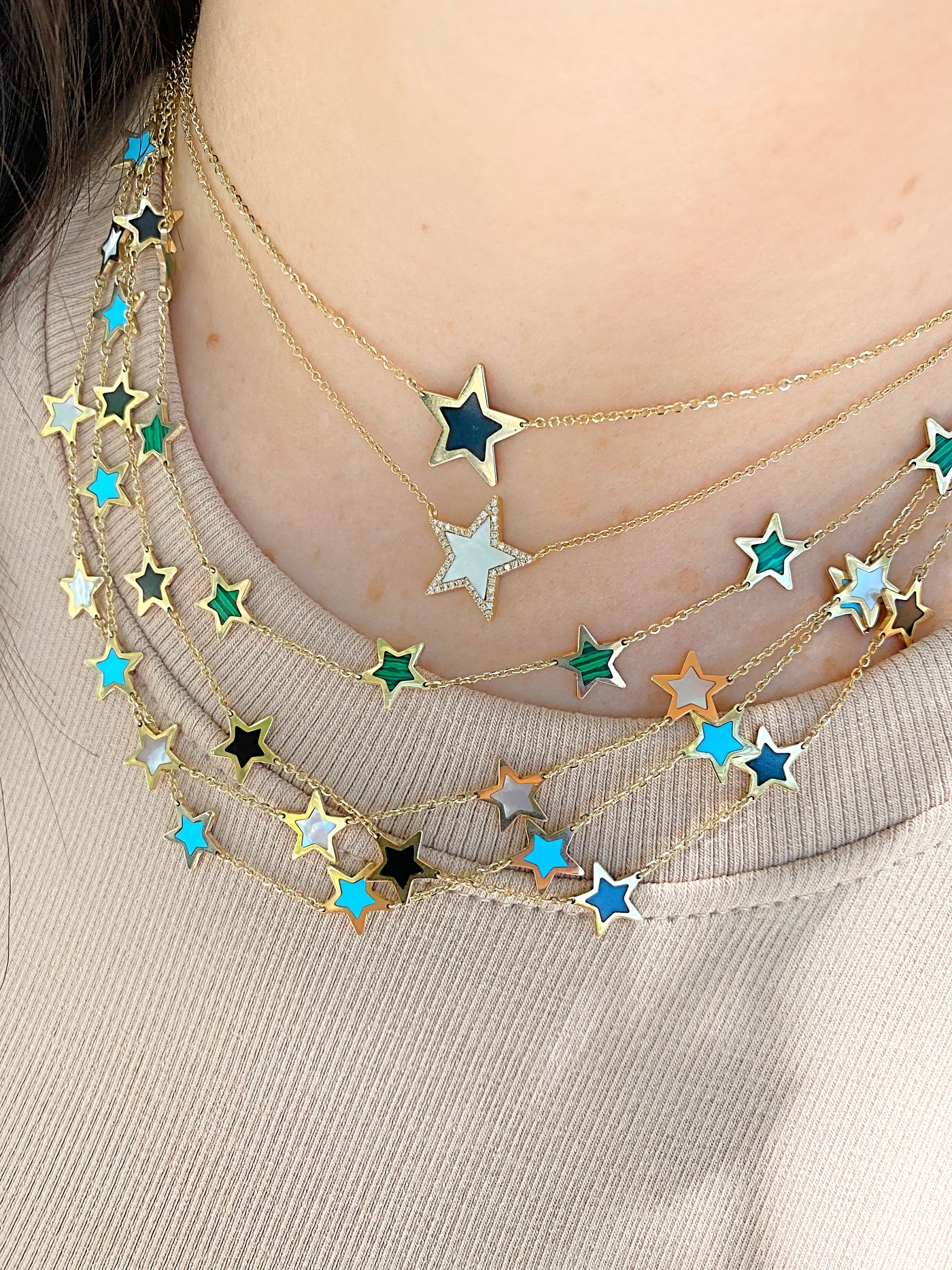 14k Multi Stone Star Necklace